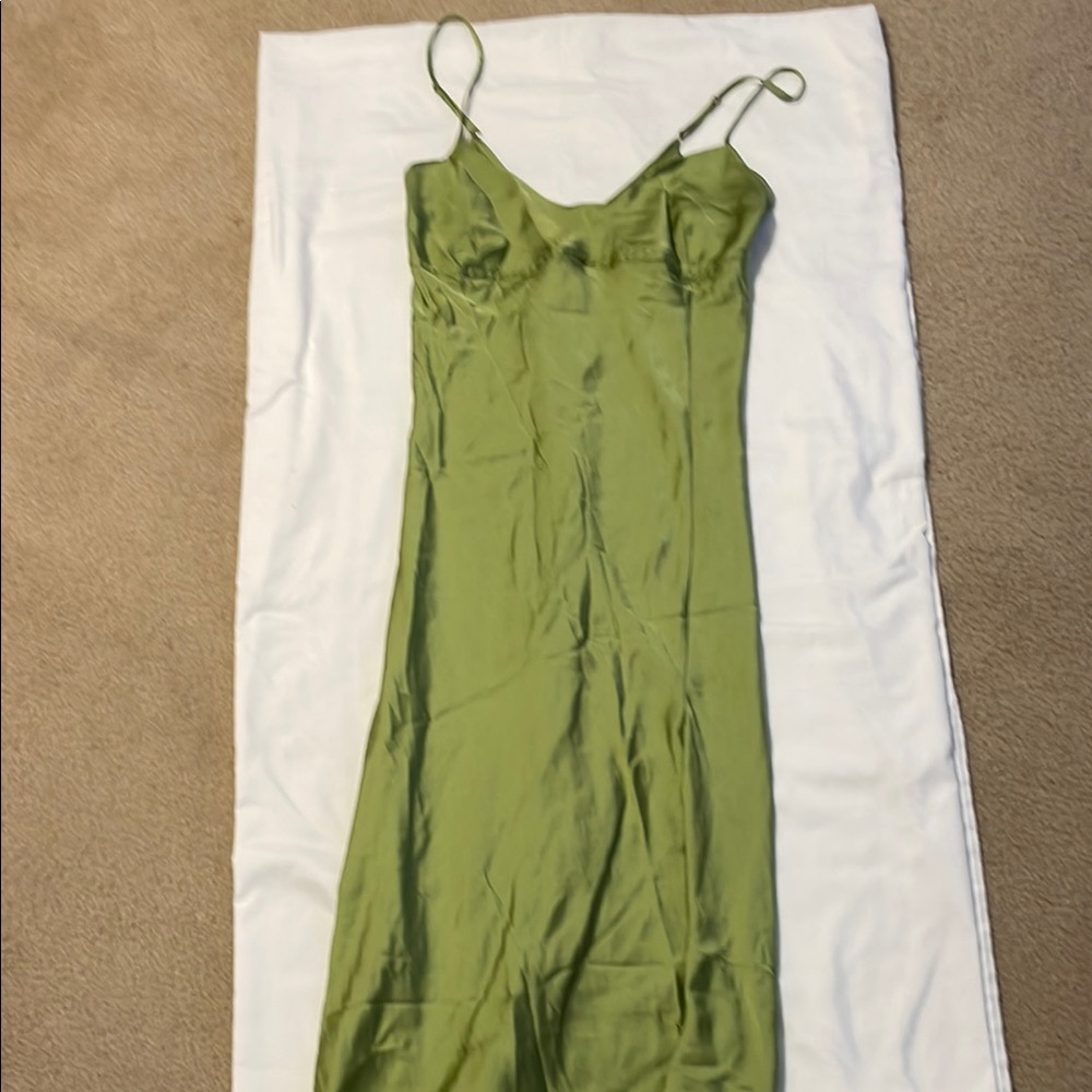 Free People Green Midi Dress with Silky Texture and Spaghetti Straps